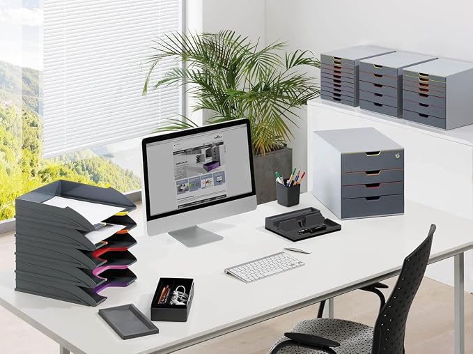 Durable VARICOLOR Gray Letter Tray - Set of 5 Stackable Color Coded Letter Trays - Letter Size Files - Perfect for Storing Documents and Paper Work - Image 5