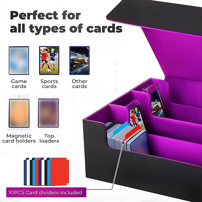 Card Storage Box For Trading Cards,1800+ MTG Deck Box With 10 Dividers,6 Stoppers,4 Supporters,Leather Magnetic Closure Card Boxes Fits For Magnetic Cards Holder,Toploaders,YuGiOh,TCG - Image 3