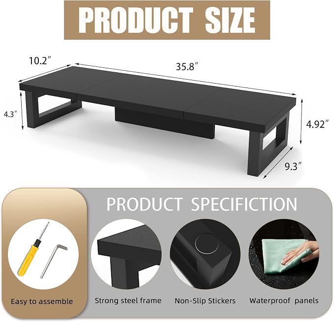 WESTREE Dual Monitor Stand Riser, Wood and Steel Monitor Stand Riser, Computer Monitor Stand for 2 Monitors, Multi-Purpose Desktop Storage Stand for Computer,Laptop,Printer,TV - Image 6