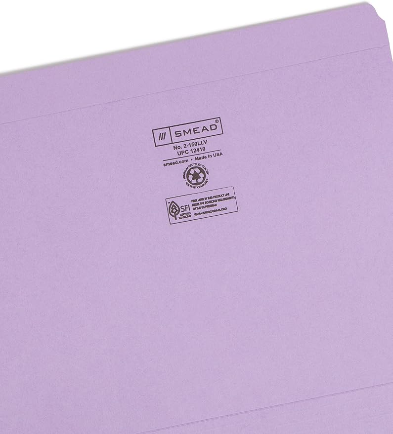 Smead File Folder, Reinforced Straight-Cut Tab, Letter Size, Lavender, 100 per Box (12410) - Image 4