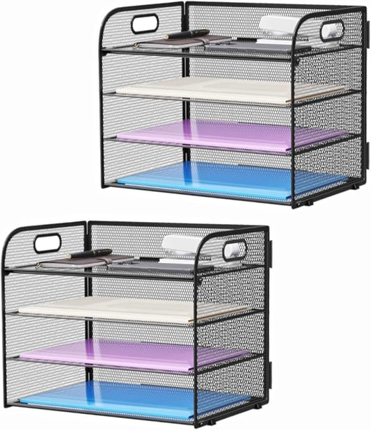 Marbrasse 2 Pack 4 Tier Paper Organizer Letter Tray - Mesh Desk File Organizer with Handle, Paper Sorter Organizer for Letter/A4 Office File Folder Holder (Black, 12.6" x 9.1" x 10.7") by Marbrasse