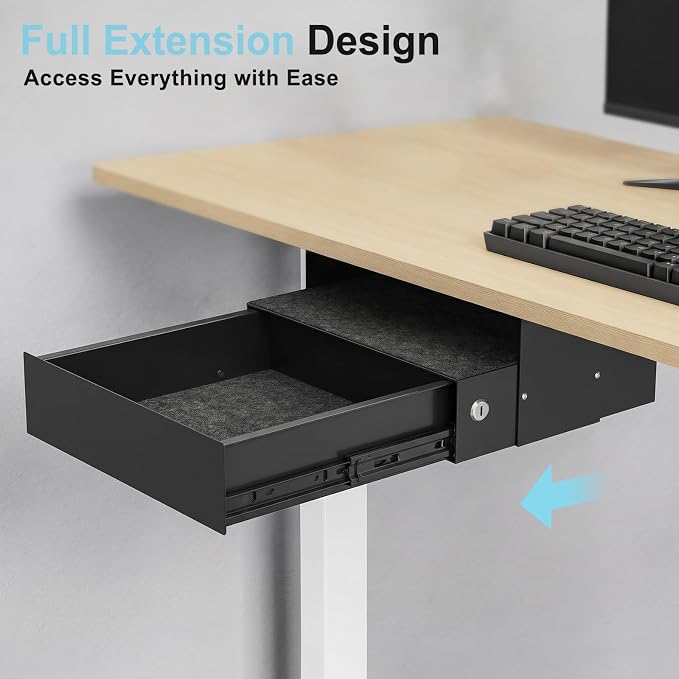 Under Desk Drawer with Lock, 13.8 Inch Slide-Out Metal Storage Drawer,Black | Steel Undermount Drawer, Standing Desk Drawers with Cable Management for Office & Home - Image 5