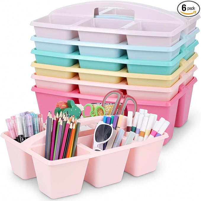 6 Pack Assorted Colors 6 Compartment Classroom Caddy with Handle Portable Plastic Storage Classroom Caddies Organizer for Classrooms Supply Teacher Office Table Desk(Pink Purple) by Yakydesign