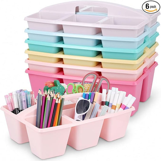 6 Pack Assorted Colors 6 Compartment Classroom Caddy with Handle Portable Plastic Storage Classroom Caddies Organizer for Classrooms Supply Teacher Office Table Desk(Pink Purple) by Yakydesign