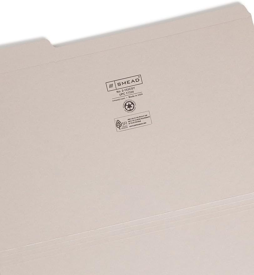 Smead File Folder, Reinforced 1/3-Cut Tab, Legal Size, Gray, 100 per Box (17334) - Image 3