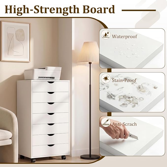7 Drawer Mobile File Cabinet, Office Storage Cabinet, with Drawers | 7 Drawers Office Storage Cabinet with Wheels, Mobile File Cabinet for Desk Drawer Storage, Drawers and Office Furniture - Image 6