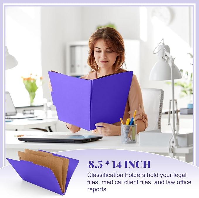 AmazingSpark 12 Pcs Legal Size Classification Folders 2 Divider, Bulk Pressboard File Folder with Expansion 2 Prongs Fastener Heavy Duty Office File Organizer for School Hospitals Home(Purple) - Image 4