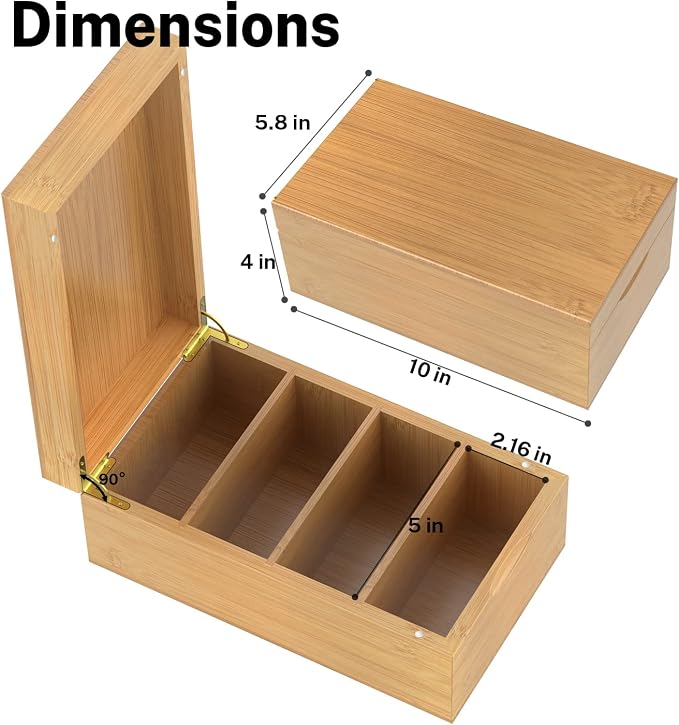 Neando 3x5 inches Index Card Holder, Bamboo Index Card Box with 20-count Index Cards Guide and 200-count Note Cards, Note Flash Card Organizer Case, Wood Recipe Box, Business Card Storage Box with Divider Tabs, 4 Compartments for 600 Cards, Card File N... - Image 5