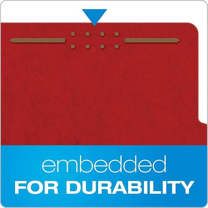 Pendaflex Pressboard Classification File Folders, 3 Dividers, 2" Embedded Fasteners, 2/5 Tab Cut, Letter Size, Bright Red, Box of 10 - Image 3
