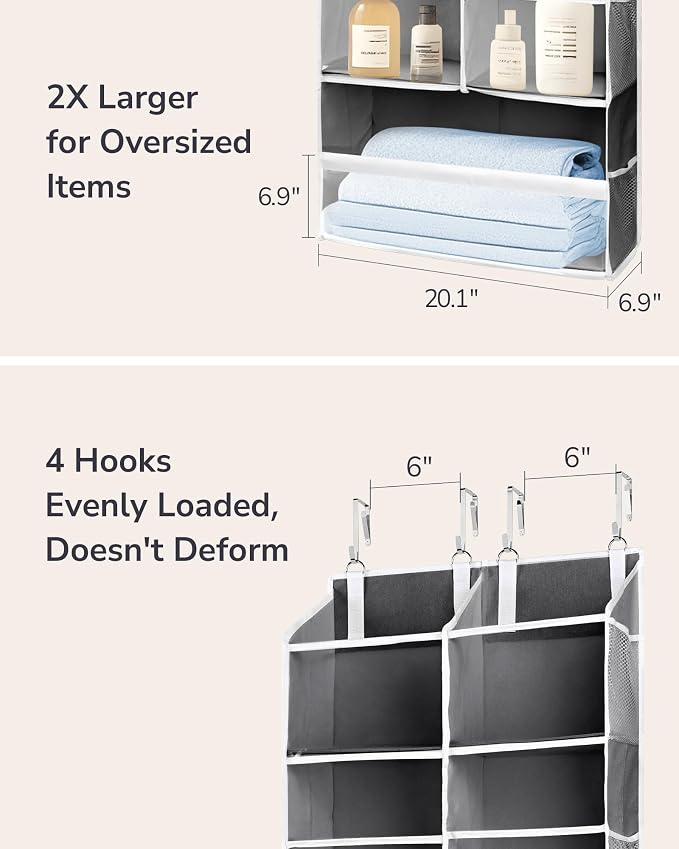 ULG Over the Door Organizer, 5-Tier Extra Large Hanging Storage with 10 Mesh Pockets, 100 lbs Capacity, Heavy Duty Door Organizer for Closet, Bedroom,Grey - Image 6