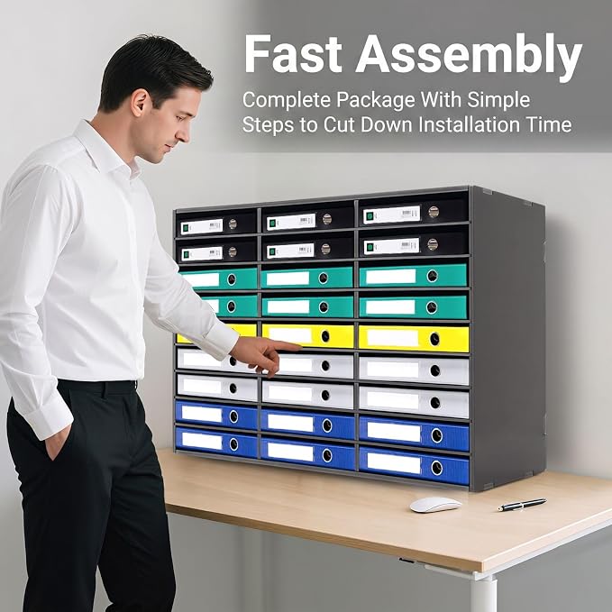 27 Slots Desktop File Sorter Literature Organizer Mail Paper Storage Cabinet Large PVC Classification Display Cabinet for Files Documents Letters, Office School Home Use (Black) - Image 3
