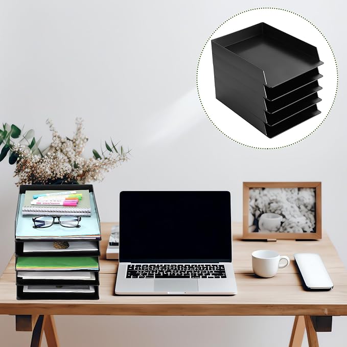 20 Pcs Stackable Paper Trays Rectangular Plastic Desk Holder Desktop Document File Organizer Storage Letter for Back to School Office Classroom (Black) - Image 6