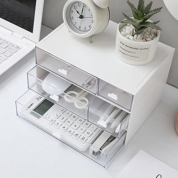 ASelected Desktop Organiser 7 Drawers Stackable Desk Storage Box, Small Plastic Storage Unit With Drawers Plastic Drawers Storage Unit For Home Collection, Makeup, Office Supplies White - Image 6