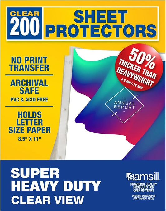 Samsill Sheet Protectors, 8.5x11 Inch Page Protectors for 3 Ring Binder, Super Heavy Duty, Clear Page Protector, Letter Size, Top Loading, Acid Free, (Pack of 1200) by Samsill