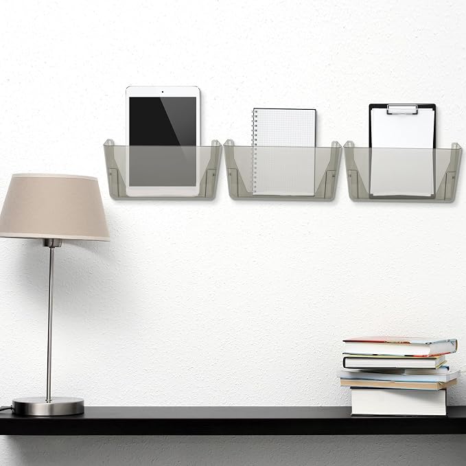 Colarr 8 Pcs Wall File Holder Organizer Plastic Wall Mount Mail Organizer with Screws Single Pocket Hanging Folder Paper Magazine Holder for Walls Office Home Classroom(Gray) - Image 6
