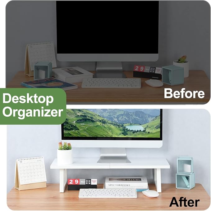TEAMIX 24 inch Monitor Riser for Desk, Wood & Steel Computer/TV Stand White | Laptop, PC, Printer Stand Riser, Holds 150lbs, Desktop Organizer, Keyboard Storage, for Office, Home, Gaming, Craft Space - Image 7