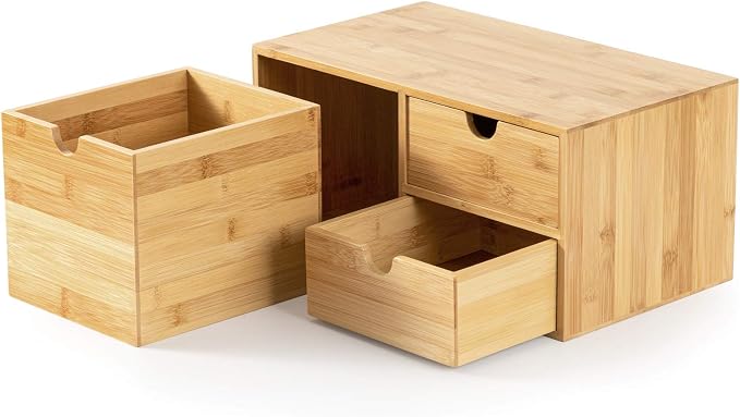 Bamboo Desk Drawer Organizer, Desktop Organizer with Drawers(3 Drawers) | 3 Drawers Open Top Tray Fully Assembled Stores Pens, Notes, Makeup, Jewelry & Toiletries for Office, Vanity & Bath - Image 6