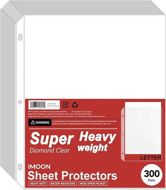 Super Heavyweight 3-Hole Letter Size Sheet Protectors - High Transparency Plastic Heavy Duty Sleeves for 3 Ring Binders, Archival Safe, Durable Page Protectors for Documents, 8.5x11 Inch (300 Pack) by Unknown