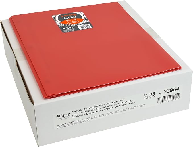 C-Line Two-Pocket Heavyweight Poly Portfolio with Prongs, For Letter Size Papers, Includes Business Card Slot, 1 Case of 25 Portfolios, Red (33964-25) - Image 3