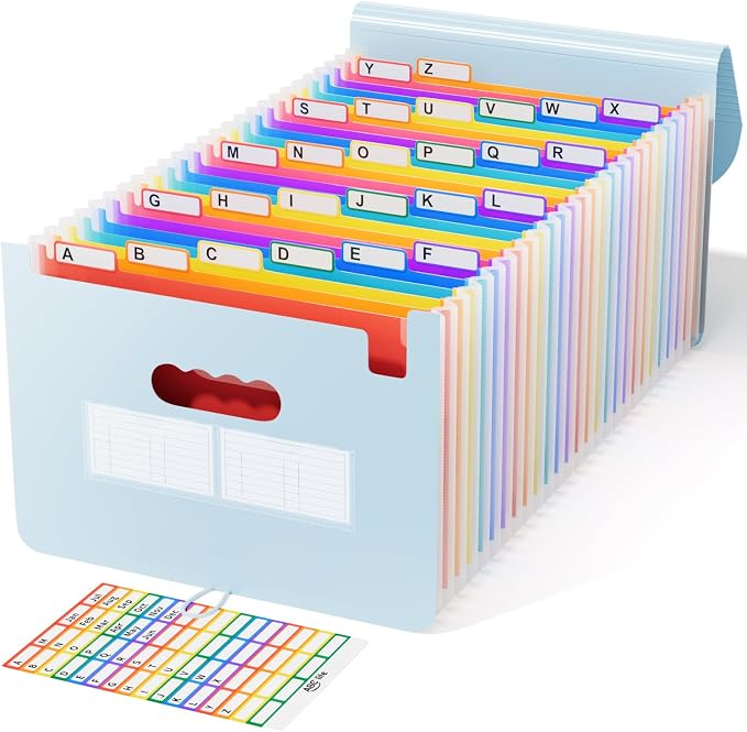 ABC life 26-Pocket Accordion File Organizer, Expanding File Folder | Letter/A4 Size, Plastic Monthly Bill & Tax Receipt Holder with A-Z Tabs for Home, Office, Classroom - Light Blue by ABClife