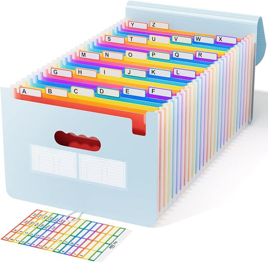 ABC life 26-Pocket Accordion File Organizer, Expanding File Folder | Letter/A4 Size, Plastic Monthly Bill & Tax Receipt Holder with A-Z Tabs for Home, Office, Classroom - Light Blue by ABClife
