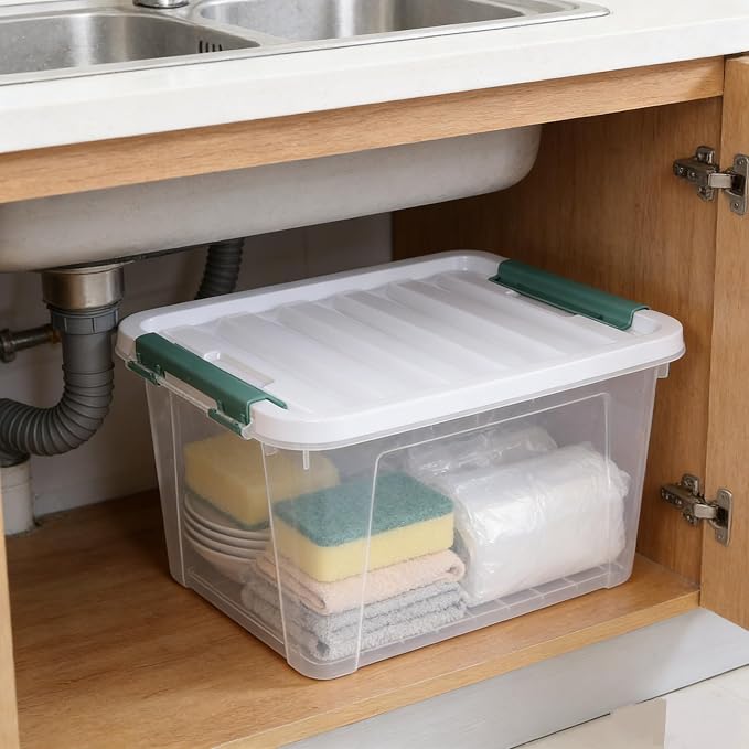 Latching Storage Bins with Lids, 20 Qt Stackable Box, 4-Pack | Clear Heavy-Duty Plastic Containers with Secure Snap Locks for Closet, Bathroom, Office Organizing - Image 4