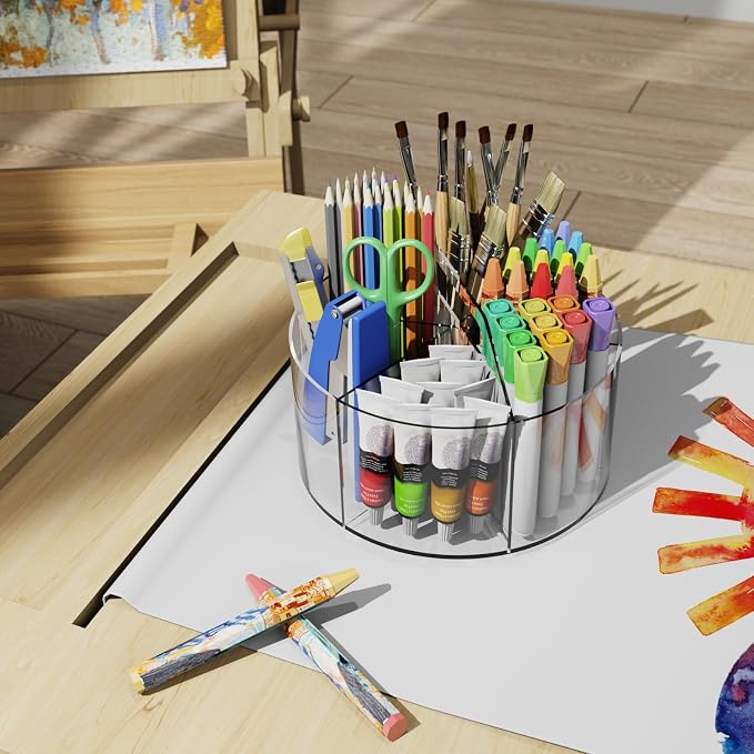 Mefirt Acrylic Pen Holder, 2 Pack 360 Rotating Organizer With 6 Compartments, Desk Office Storage for 800 Pens, Markers, Crayons and Art Supplies - Image 4