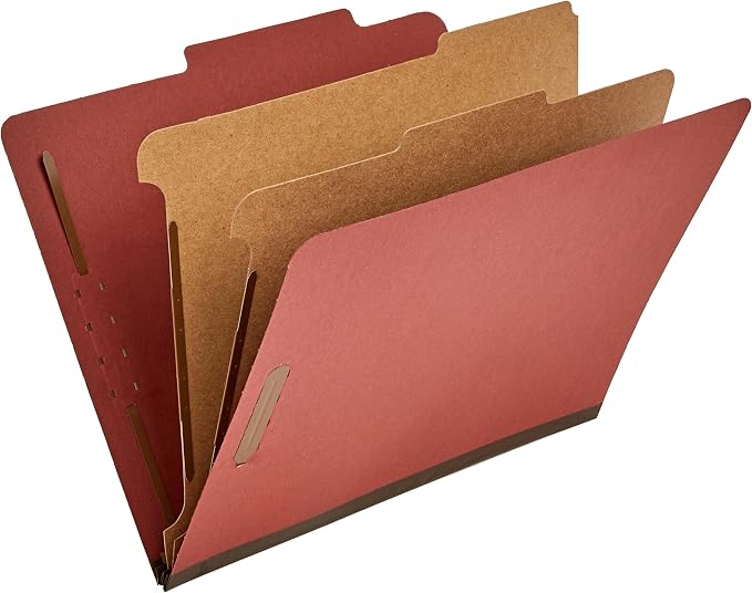 Amazon Basics Classification Folder with Prongs, Pressboard, 2 Dividers, 2-Inch Expansion, Letter Size, Red, Pack of 10, for Organizing Documents by AmazonBasics