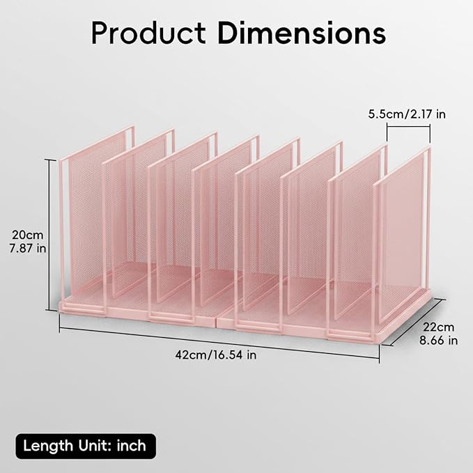 File Organizer for Desk, 7-Section Vertical File Sorter, Paper Holder Organizer Standing Metal File Folder for Office Home Classroom, Pink - Image 3