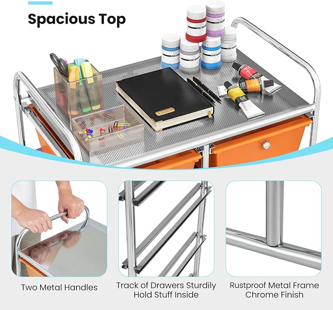 Giantex 10 Drawers Rolling Cart, Classroom Organizers, Storage Cart with Wheels, for Teacher Office Home School Supplies Tool Craft Art Paper, Rainbow Color - Image 7