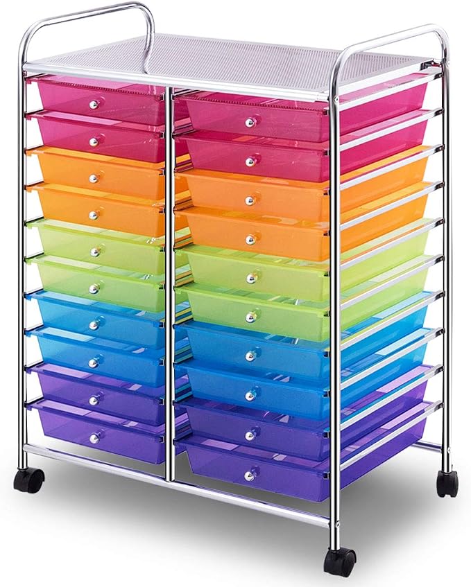 Giantex 20 Drawer Rolling Storage Cart Tools Scrapbook Paper Office School Organizer, Multicolor - Image 9