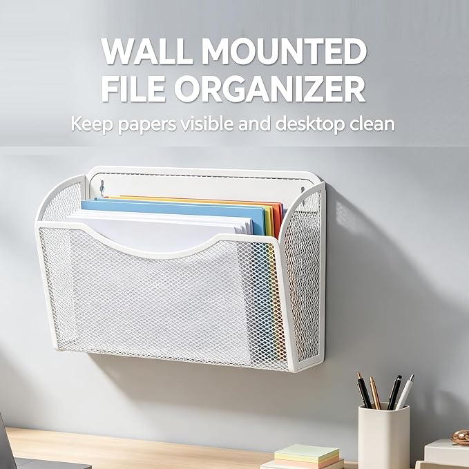 Gawerk Mesh Hanging Wall File Holders, Metal Vertical Wall Basket Mail Organizer for Office/Home (White, 6 Pack Wall Mounted) - Image 4