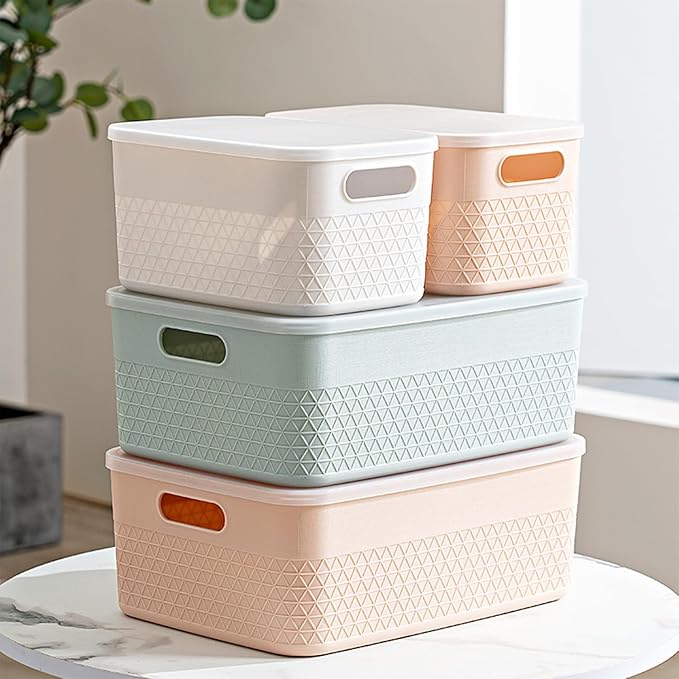 Lidded Storage Bin Organizer | Storage Organizing Container, 16 Liter, Set of 4, Off White - Image 9