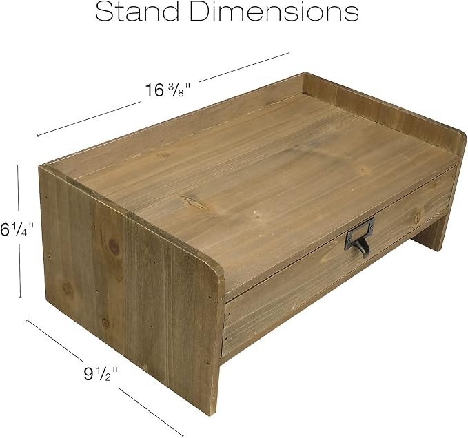 Excello Global Products Wooden Monitor Stand: Includes Drawer for Desktop Organization of Notebooks, Pens, Pencils & Office Supplies (Brown) - Image 3