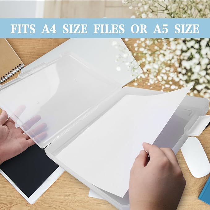 12 Pcs Clear A4 A5 File Box Document Plastic Storage Box with 48 Labels File Holder Organizer Box Paper Plastic Case Magazine Protector with Buckle Office School Supplies(White) - Image 4