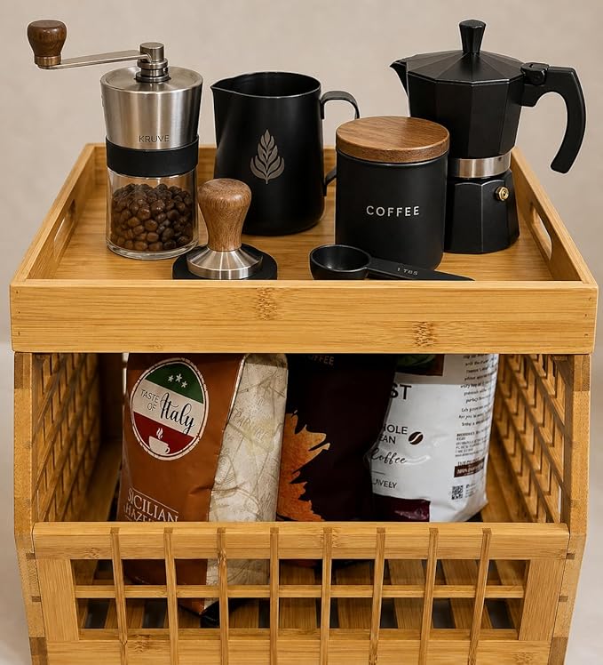 Bamboo Stackable, Open Front, Medium Storage Bins with Serving Tray Lid - Image 2