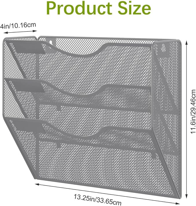 EasyPAG 3 Pocket Mesh Wall File Organizer, Hanging Paper Folder Holder with Classify Label, Vertical Wall Mount Mail Organizer for Office Home Classroom, Silver - Image 7