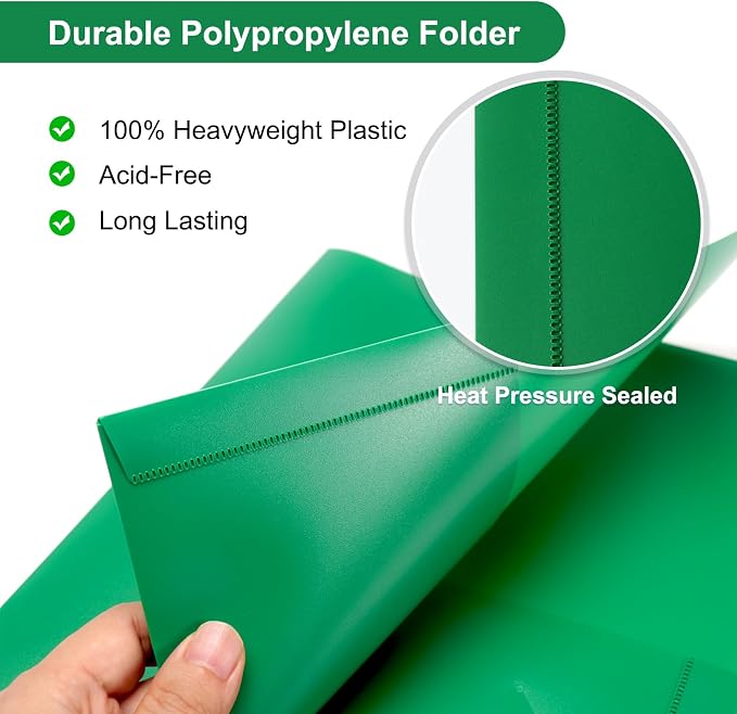 ViVin 12-Pack Green Plastic Folders with Pockets, Fits 8.5 x 11 Inch Letter Size Papers, Poly Folders with 2 Pocket, for Kids, Students, Teacher - Image 2