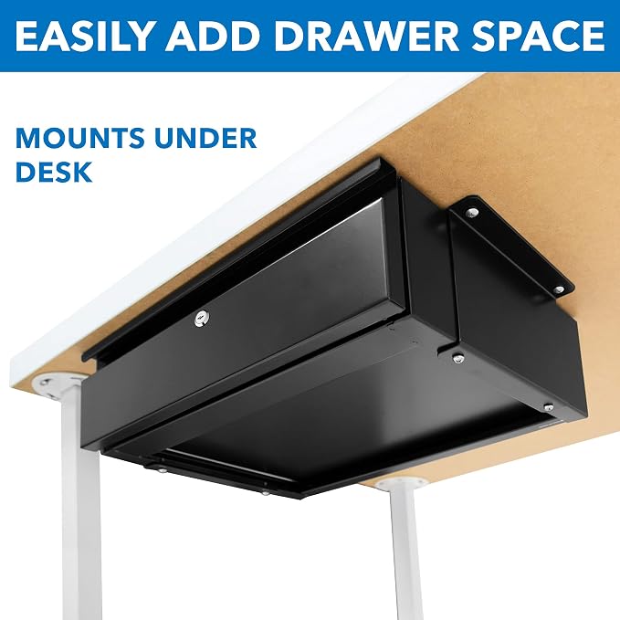 Mount-It! Locking Under Desk Pull-Out Drawer, Heavy-Duty Steel Under Table Slide-Out Storage Organizer with Key Lock for Private Storage, Smooth Glide Track, Fits Desks Over 0.71″ Thick - Image 4