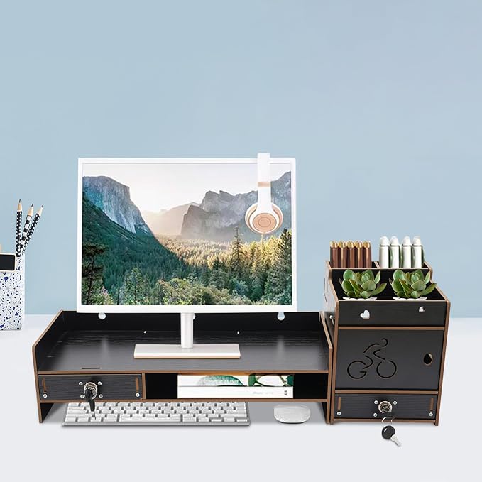 Desktop Monitor Stand with Drawer, Adjustable Laptop Riser Monitor Riser, Computer Monitor Booster Stand for Home Office - Image 5