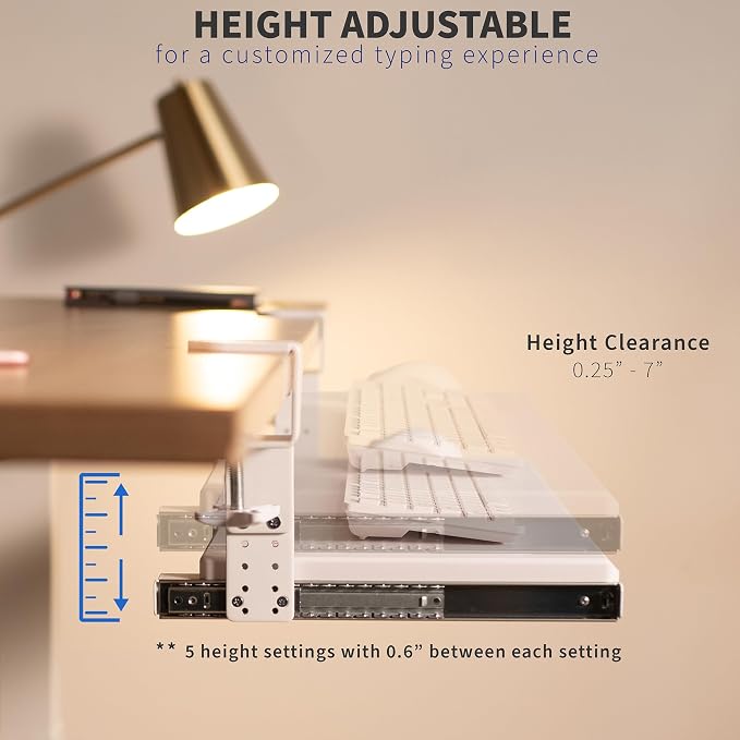 VIVO Large Height Adjustable Under Desk Keyboard Tray, C-clamp Mount System, 27 (33 Including Clamps) x 11 inch Slide-Out Platform for Typing, White, MOUNT-KB05HW - Image 8