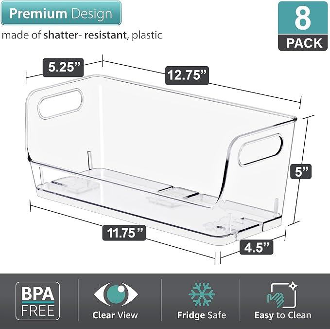 Sorbus Stackable Storage Bins Open Front, Clear Stackable Storage Bins, Pantry Bins for Storage and Organization, Acrylic Stackable Bins for Kitchen, Clear Pantry Organizer Bins (Small Narrow 8 Pack) - Image 5