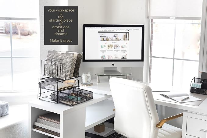 BLU MONACO | Black Wire Mesh Desk Organizer with Drawer | Desk Associates Women Office Set | File Sorters and Mesh Pen Holders Desktop Storage System - Image 2