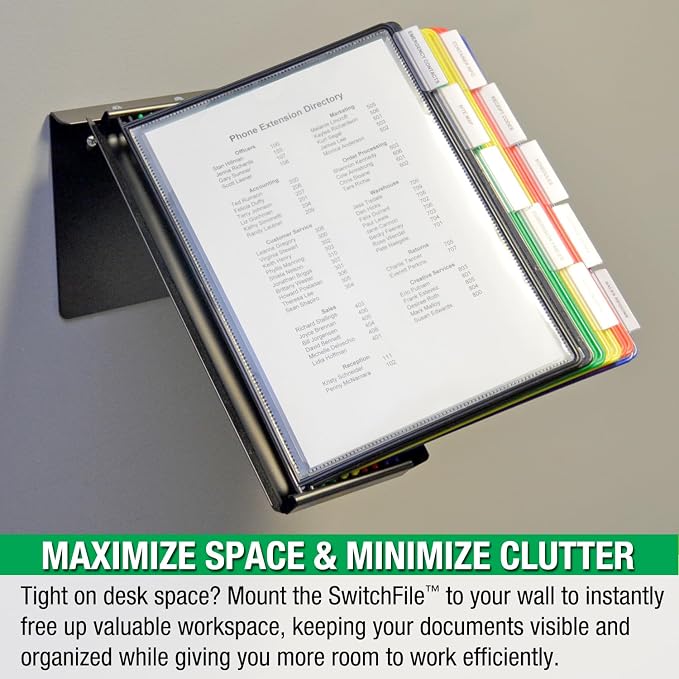 Ultimate Office SWITCHFILE 10-Pocket Reference Display Organizer Color Pkts | Compact Weighted Metal Base For Wall or Desktop Use Portrait or Landscape Display -10 EZ-Load Pockets / 20 Letter Size Sheets - Image 6