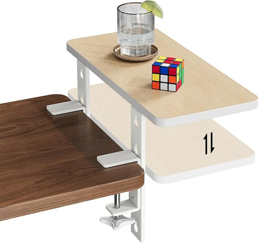 15.7"×7.5" Clamp-on Desk Extender, Monitor and Laptop Riser | Heavy-Duty Side/Top Desk Organizer Shelf, Adjustable Desktop Storage for Office Accessories, Light Wood by JYLHJOYSEEKER