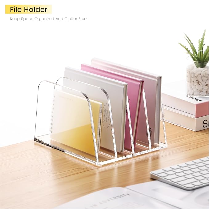 YUXUN Desk File Organizer,4-Section Clear Acrylic Desk Organizer,Vertical File Sorter Holder Organization for Office School & Classroom - Image 2