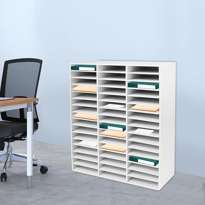 Literature Organizer,Desktop File Sorter Mail Center,Paper Storage Cabinet with 48 Slots Compartments,Suitable for Home School Office (48 Slots White) - Image 2