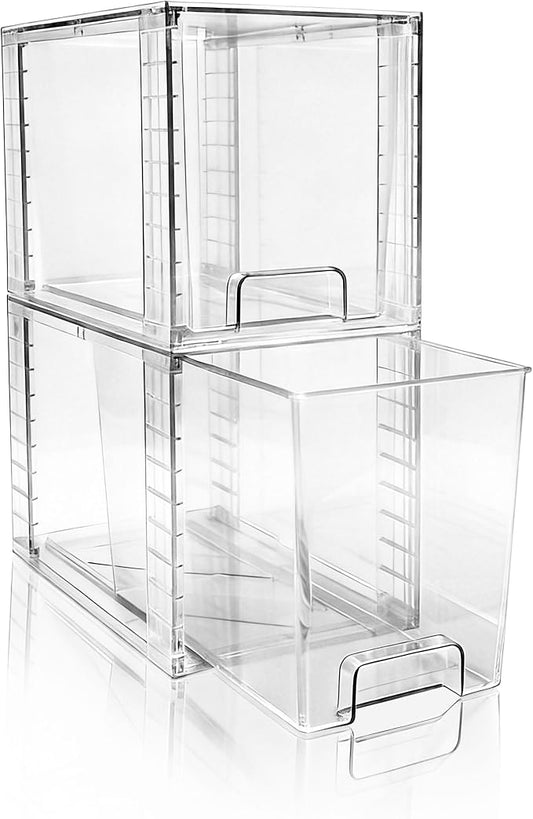 High Clear Stackable Storage Drawers(2 Pack), High-strength Plastic Organizer Bins with Handles for Skincare Bathroom Cabinet Vanity Undersink Kitchen Pantry BPA-Free Storage Containers by XWYWX
