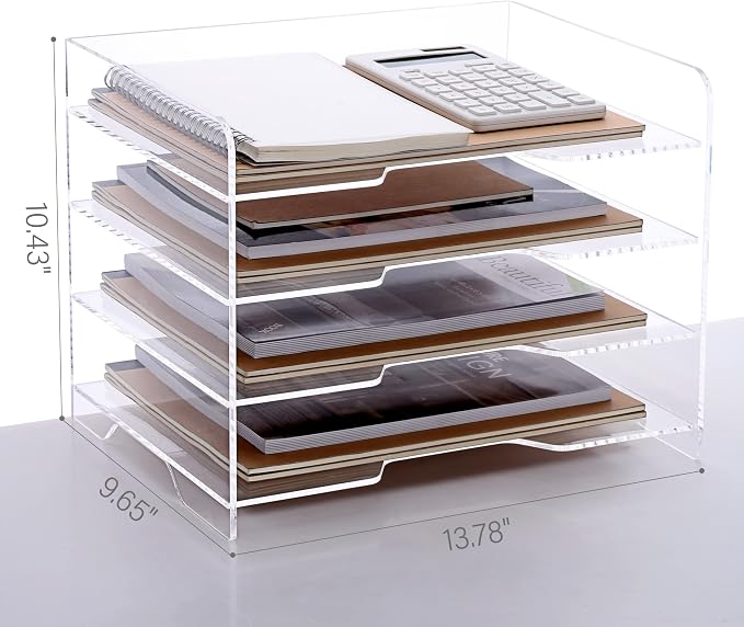 SANRUI Acrylic Paper Organizer Letter Tray for Desk, 4 Tier Enlarged File Sorter,Clear File Holder Desktop Shelf Document Storage for School Office Home - Image 2