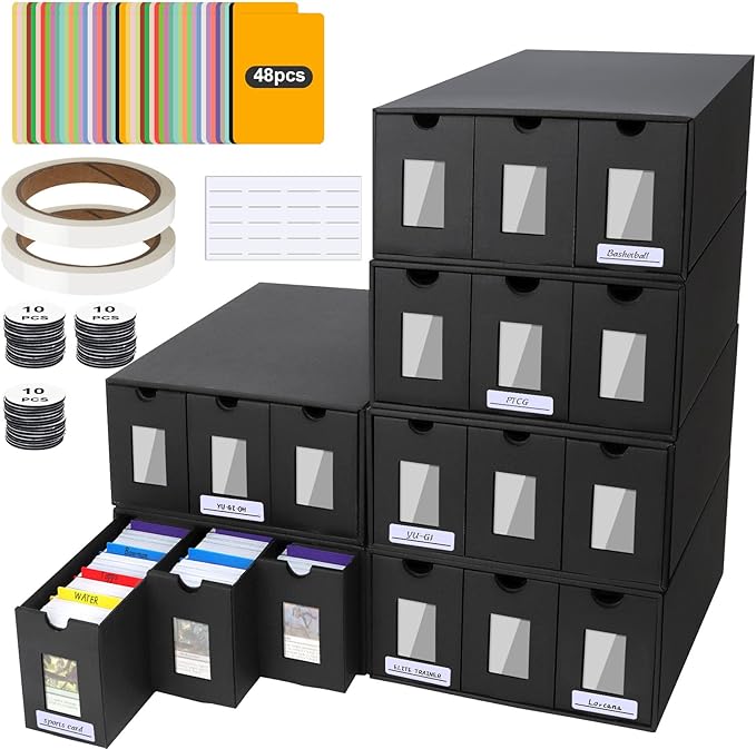 Trading Card Storage Box, 18000+ Cards Deck Box for MTG Commander, Trading Cards Organizer with 48 Card Dividers, Labels & Tapes, Visible Card Deck Boxes for MTG TCG PTCG Sport Cards by ATPWONZ